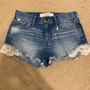 High Rise Lace Detail Jean Shorts